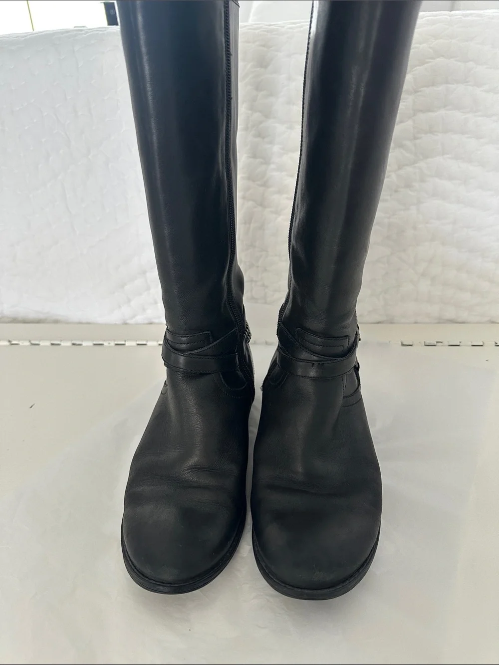 Marc Fisher Black Over-the-Knee Leather Boots with Chain Accent
